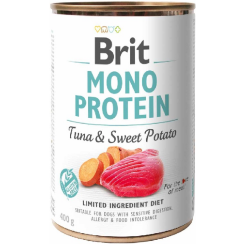 Brit Mono Protein, Vådfoder, m Tun & Sød Kartoffel, 400g
